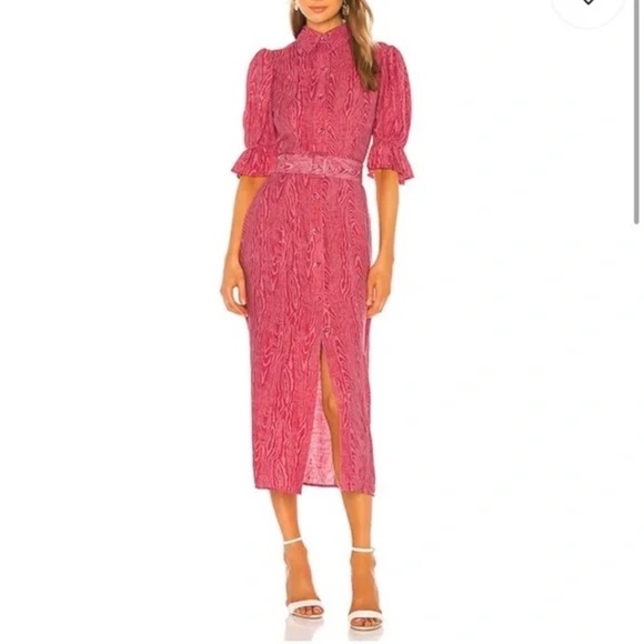 C/MEO Early On Midi Dress Pink Woodgrain Balloon Puff Sleeve Button (D2) - Picture 3 of 13